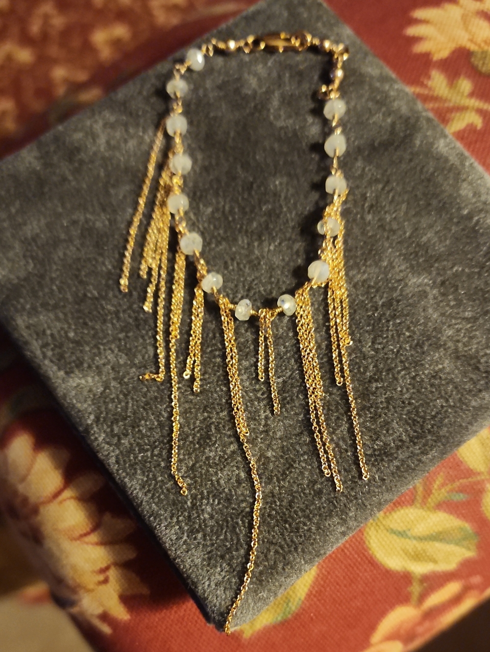 Dainty Gold Fringe Beaded Women's Bracelet with Opalescent Beads